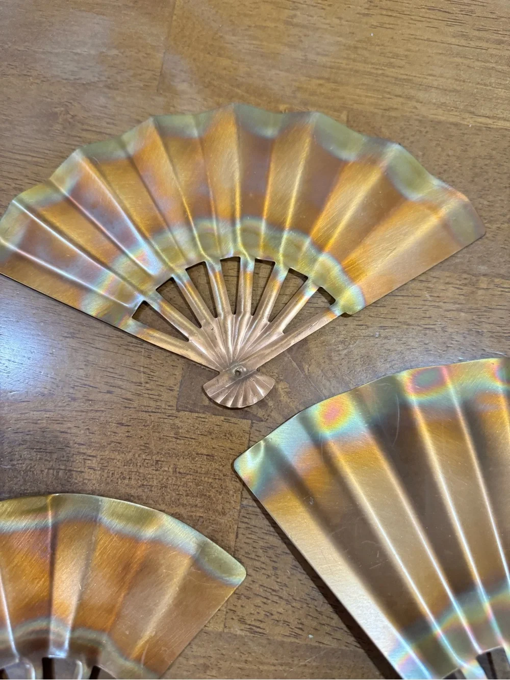 Vintage copper fans wall decor set of 3